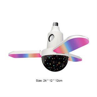 LED Bluetooth Müzik RGB Renkli Işık E27 3 Yapraklı Katlanabilir Tavan Lambası Motorlu 